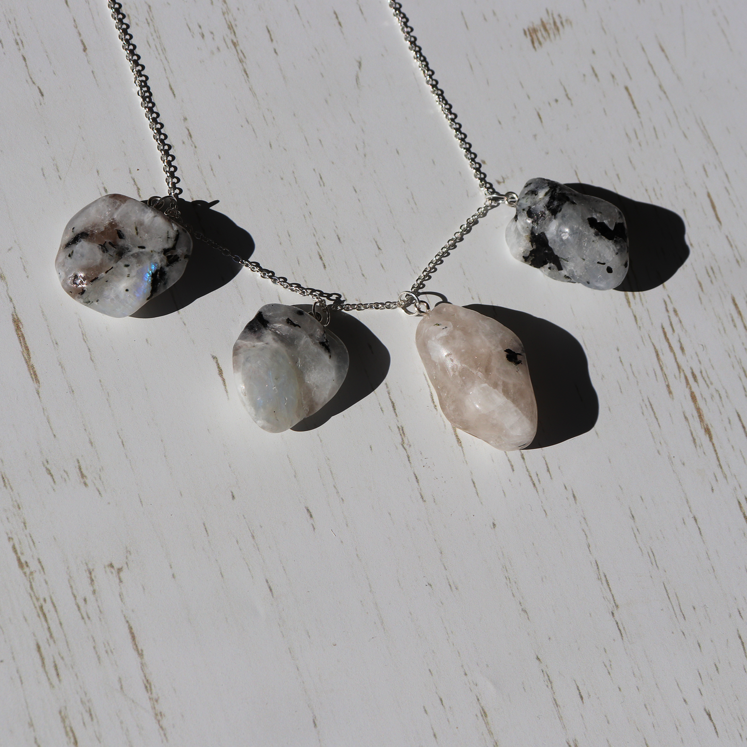 Moonstone & Tourmaline Crystal Necklace - Aligned Gemini Co
