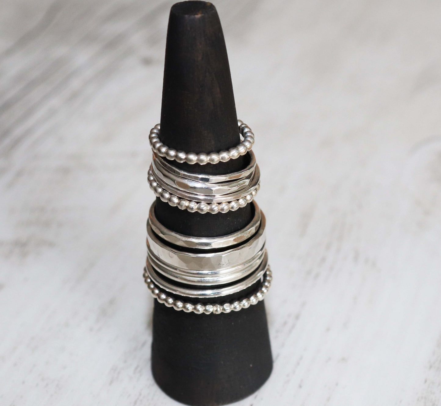 Thin Hammered Silver Ring - Vintage Rose Handmade Jewellery