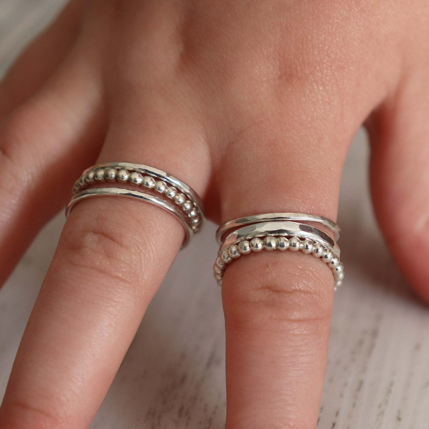 Silver Pearl Wire Band Ring - Vintage Rose Handmade Jewellery
