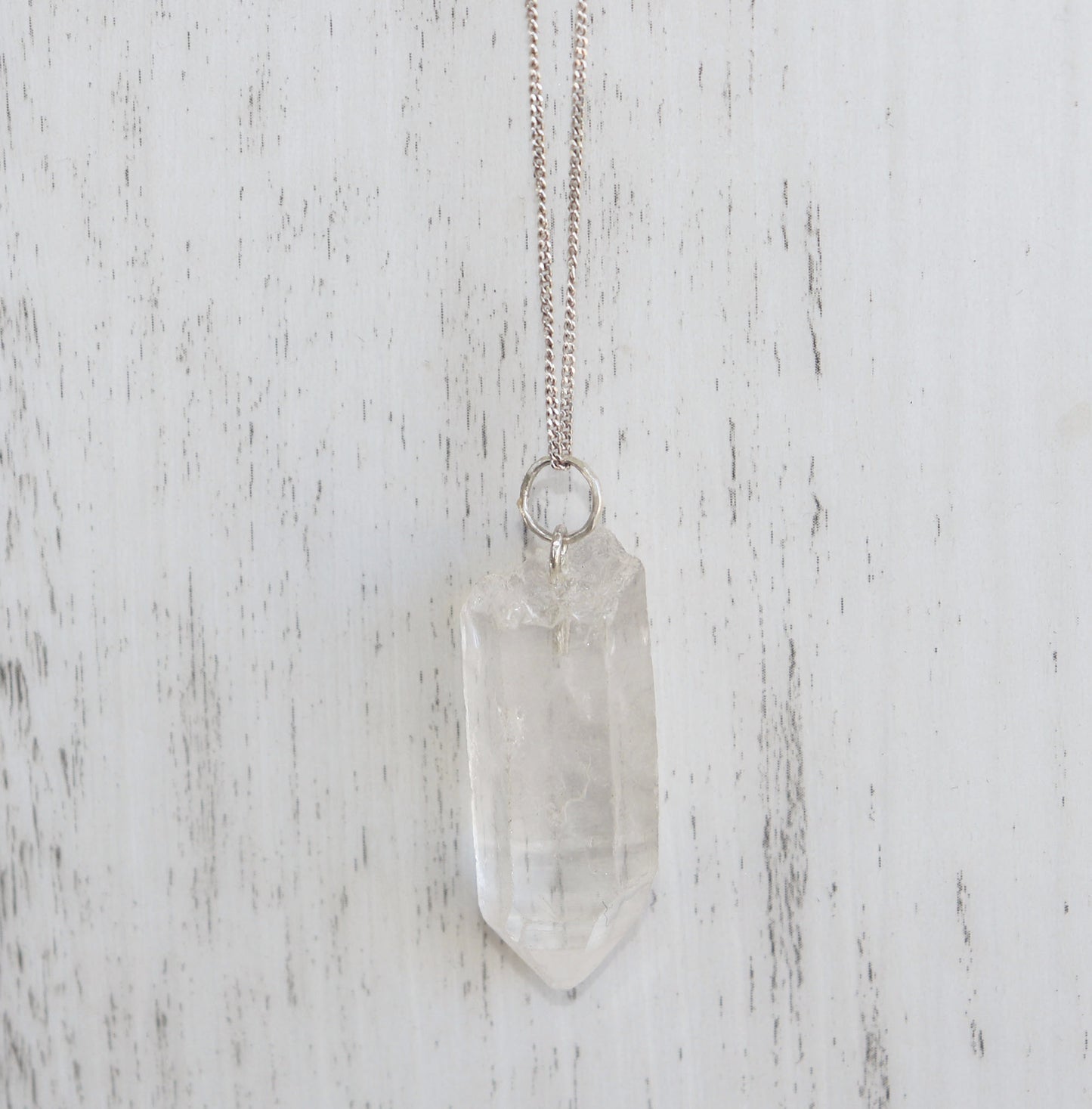 Clear Quartz Crystal Necklace - Vintage Rose Handmade Jewellery