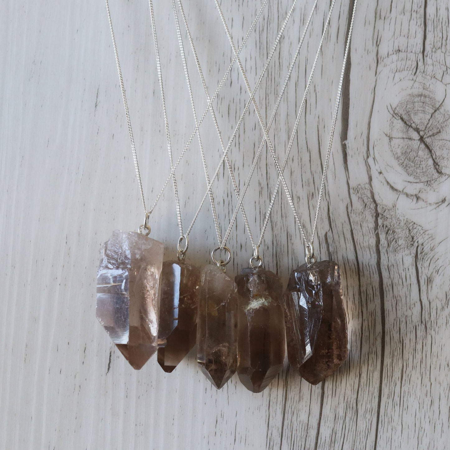 Smokey Quartz Raw Crystal Necklace - Vintage Rose Handmade Jewellery