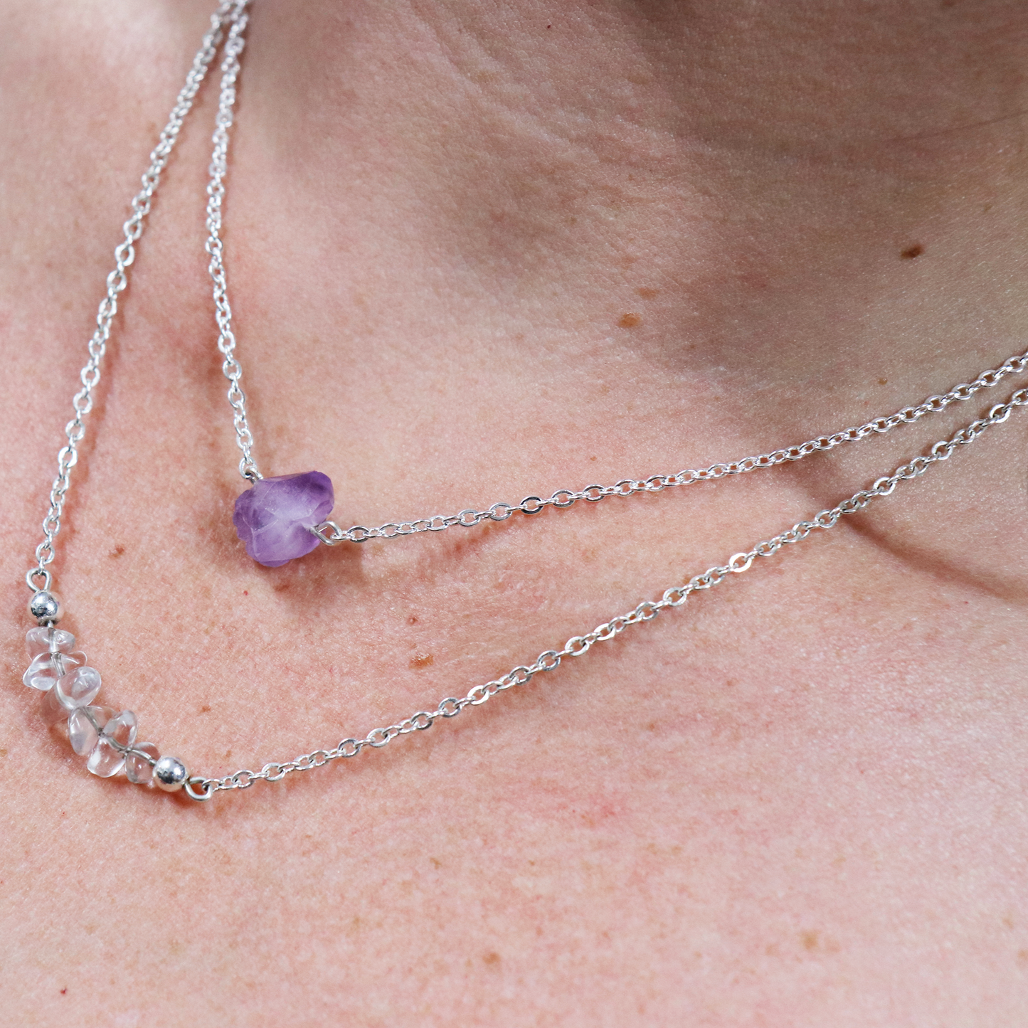 Raw Amethyst Necklace - Vintage Rose Handmade Jewellery