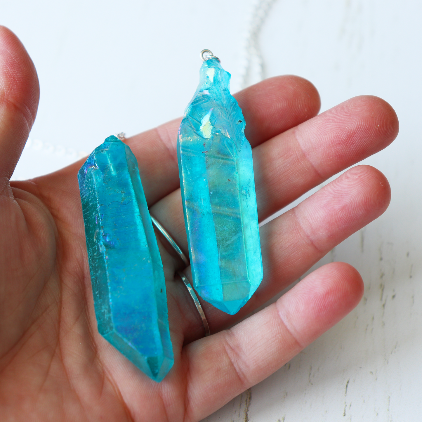 Aqua Aura Quartz Necklace - Aligned Gemini Co