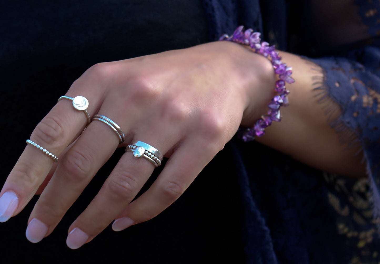 Silver Pearl Wire Band Ring - Vintage Rose Handmade Jewellery