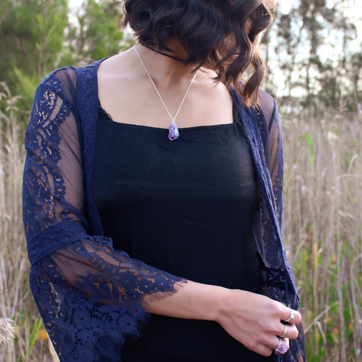 Amethyst Crystal Necklace - Vintage Rose Handmade Jewellery