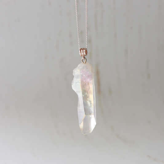 Aura Quartz crystal point necklace - Aligned Gemini Co