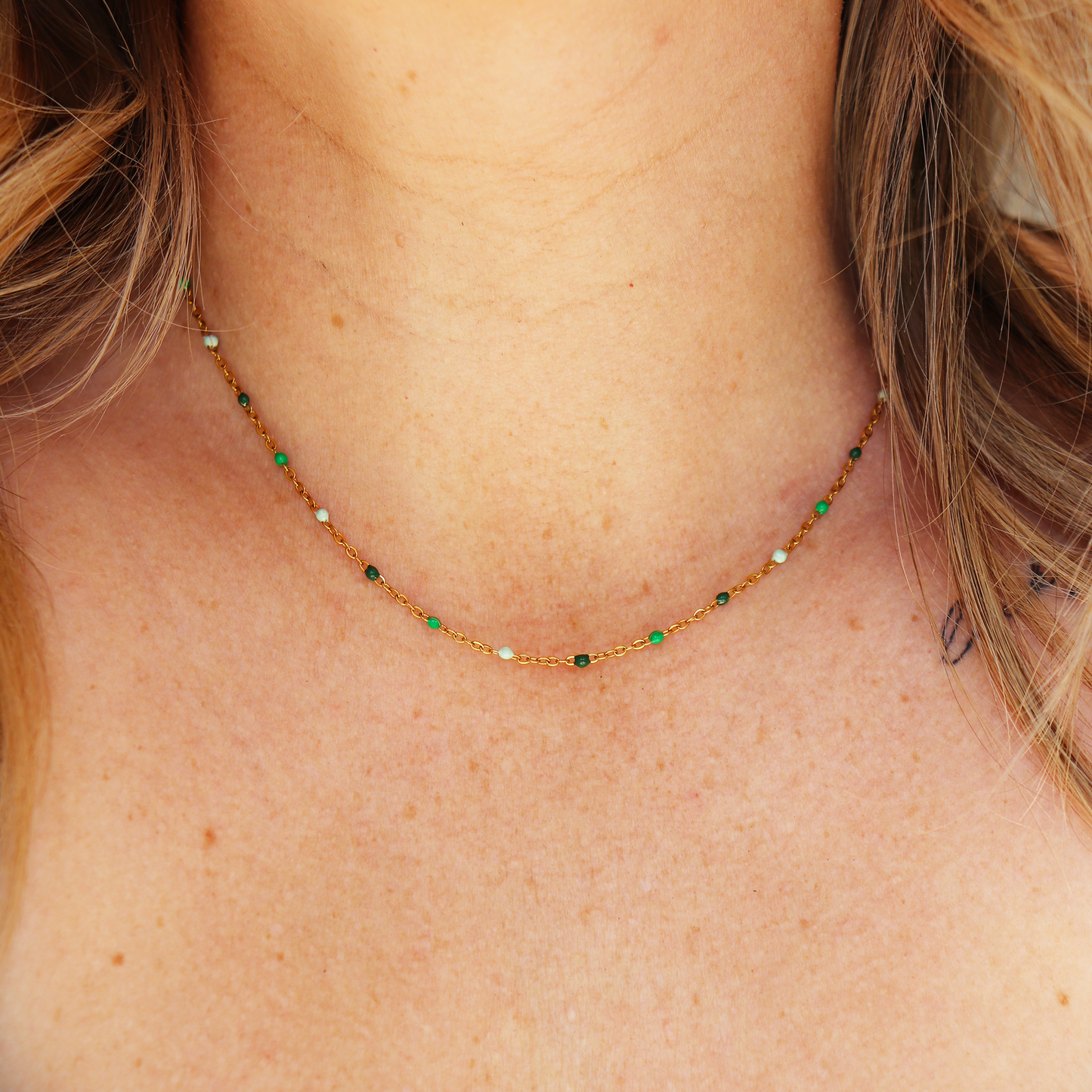 Gold Chain Beaded Necklace