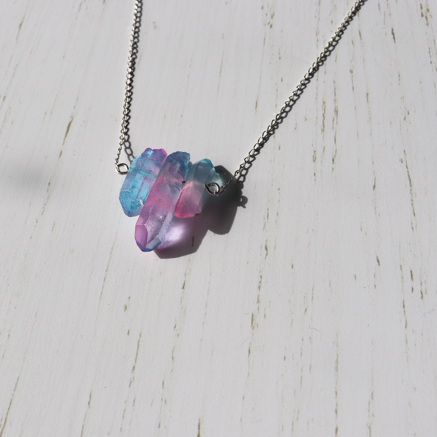 Blue & Pink Aura Quartz Necklace - Aligned Gemini Co