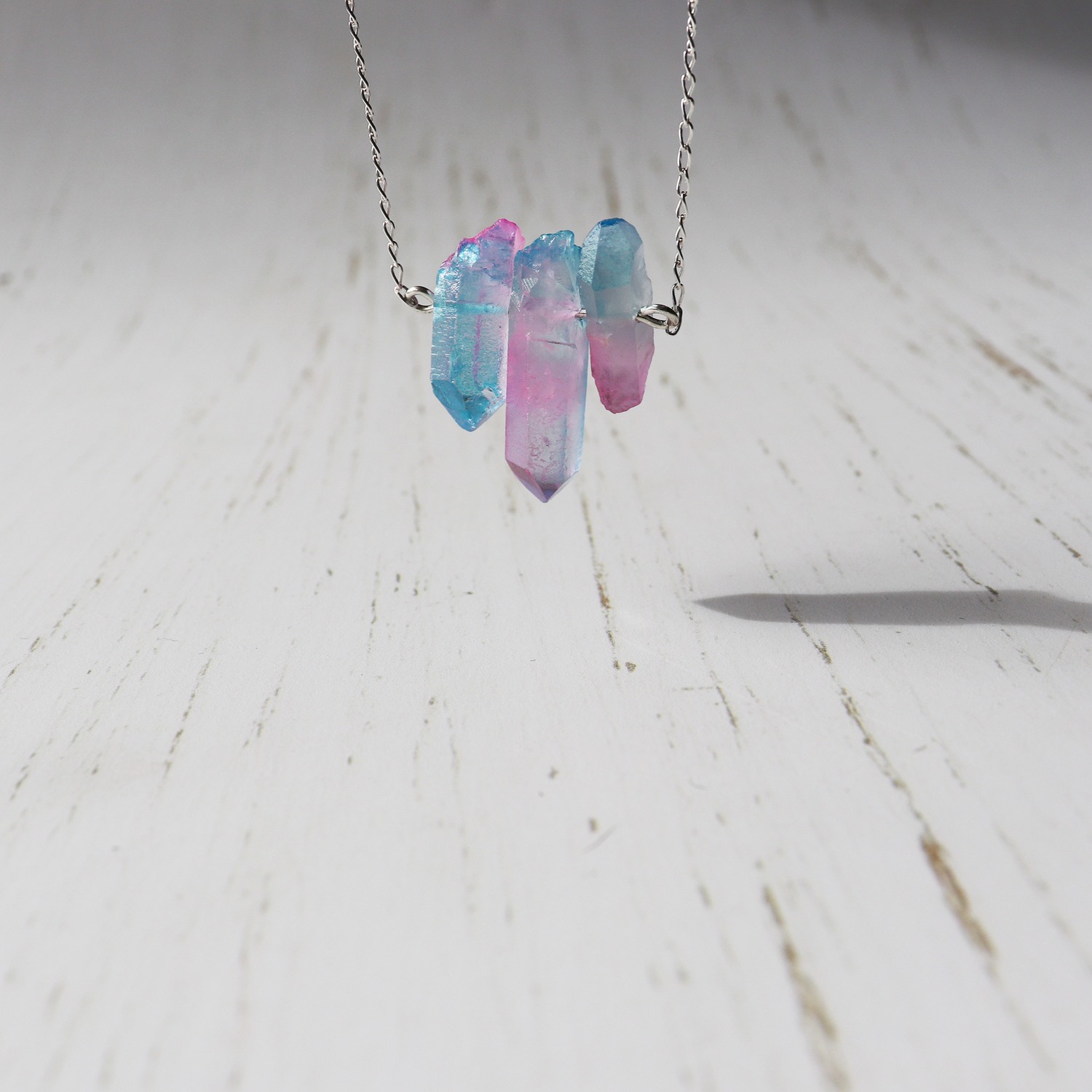 Blue & Pink Aura Quartz Necklace - Aligned Gemini Co