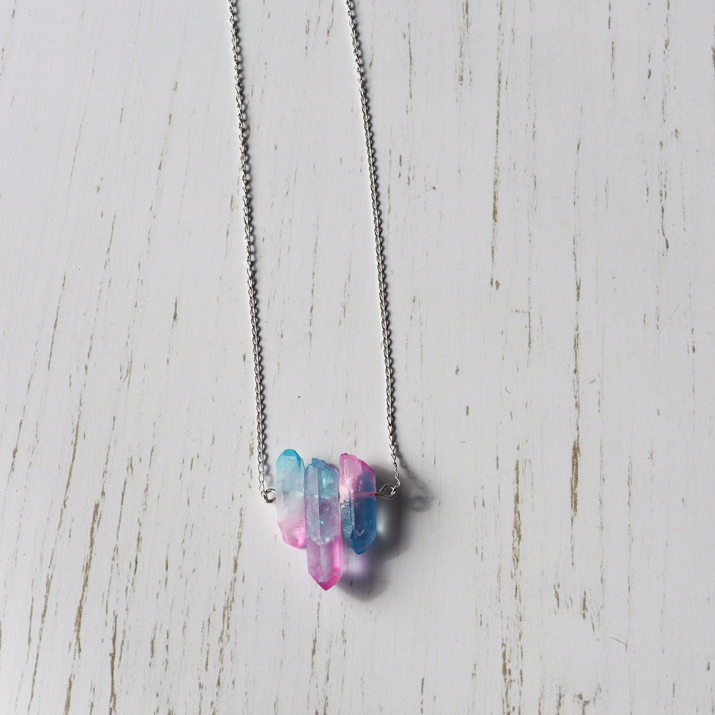 Blue & Pink Aura Quartz Necklace - Aligned Gemini Co