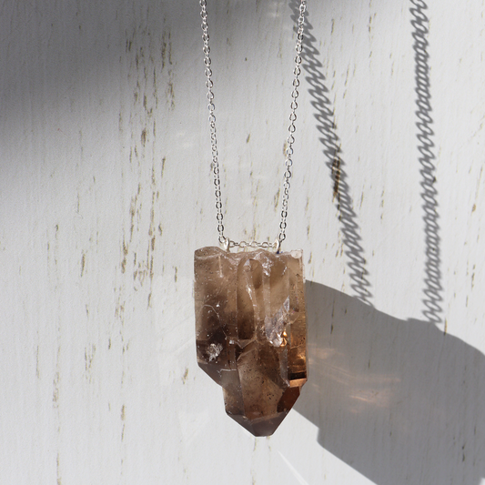 Double drilled Smoky Quartz Crystal Necklace - Aligned Gemini Co