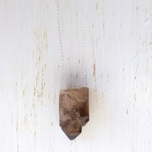 Double drilled Smoky Quartz Crystal Necklace - Aligned Gemini Co