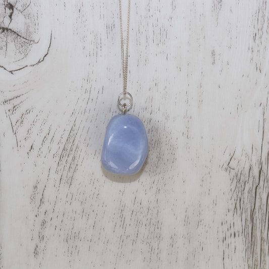 Blue Lace Agate Crystal Necklace - Vintage Rose Handmade Jewellery