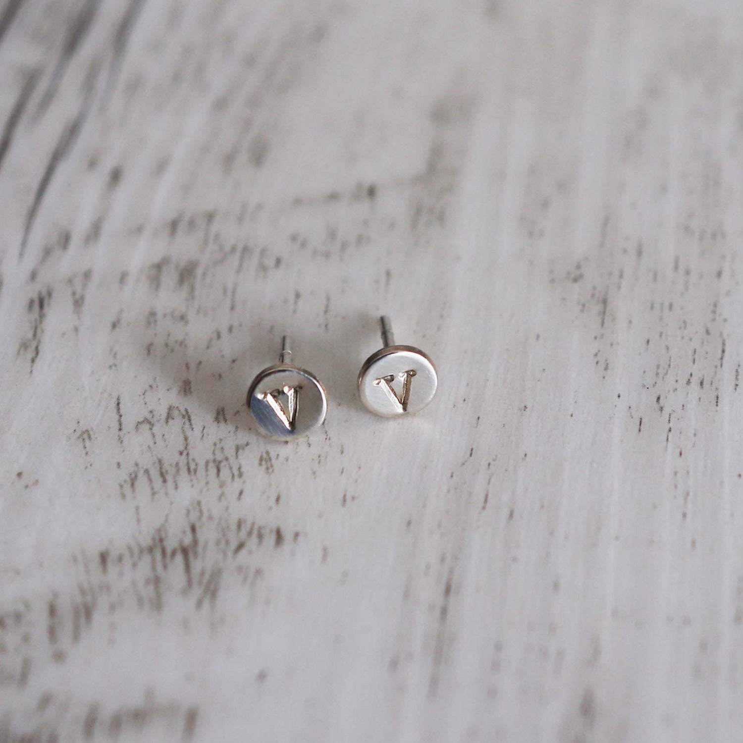 Silver Letter Disc Earring - Vintage Rose Handmade Jewellery