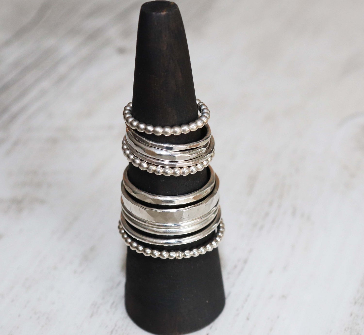 Thin Hammered Silver Ring - Vintage Rose Handmade Jewellery