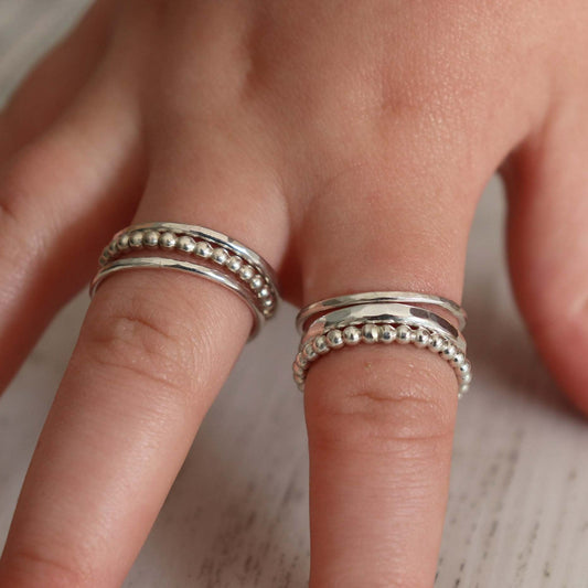 Silver Pearl Wire Band Ring - Vintage Rose Handmade Jewellery