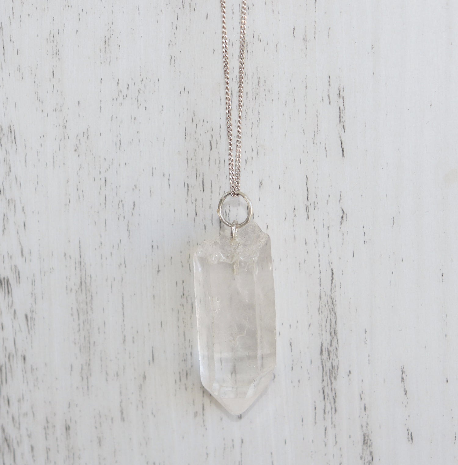 Clear Quartz Crystal Necklace - Vintage Rose Handmade Jewellery