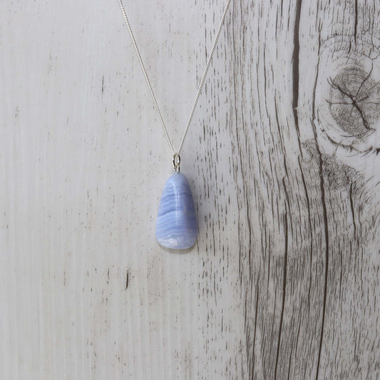 Blue Lace Agate Crystal Necklace - Vintage Rose Handmade Jewellery
