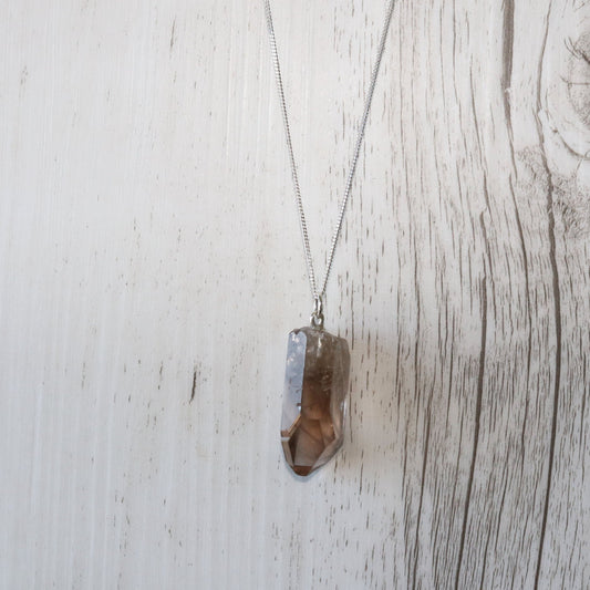 Smokey Quartz Raw Crystal Necklace - Vintage Rose Handmade Jewellery