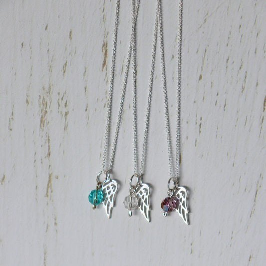 Infant loss keepsake jewellery-Angel wing charm-Sterling silver-Swarovski crystal-Vintage rose handmade