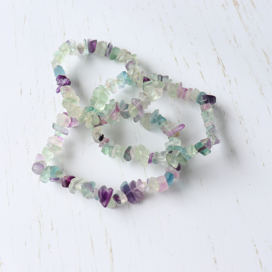 Fluorite crystal bracelet-Crystal bracelet-Vintage rose handmade jewellery-Crystal chip bracelet-Focus energy-Bracelets-Layered bracelets-Rainbow fluorite