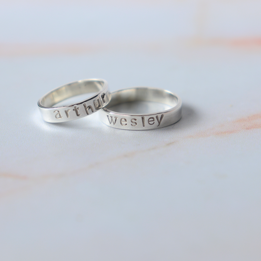 Custom name ring. Hand stamped name ring. Sterling silver ring. Custom personalised ring.