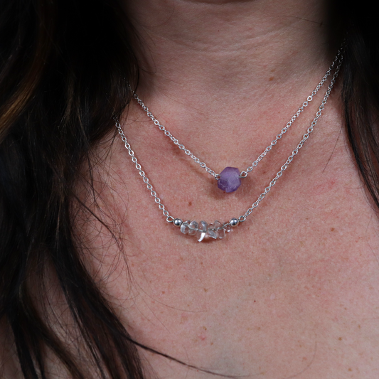 Raw Amethyst Necklace - Vintage Rose Handmade Jewellery