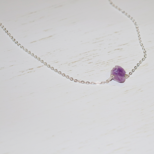 Raw Amethyst Necklace - Vintage Rose Handmade Jewellery