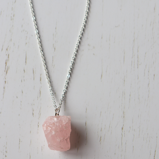 Raw Rose Quartz Crystal Necklace (large) - Aligned Gemini Co