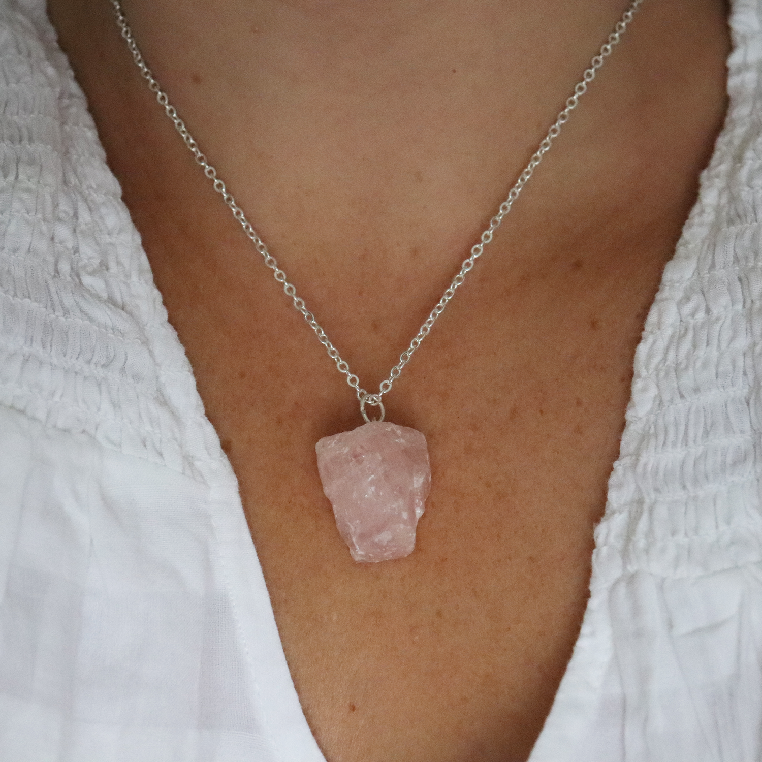 Raw Rose Quartz Crystal Necklace (large) - Aligned Gemini Co