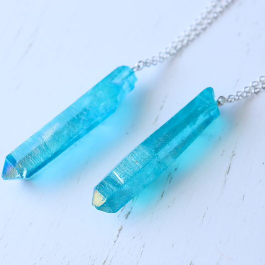 Aqua Aura Quartz Necklace - Aligned Gemini Co