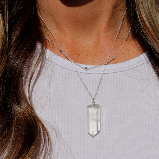 Clear Quartz Crystal Necklace 1 - Aligned Gemini Co