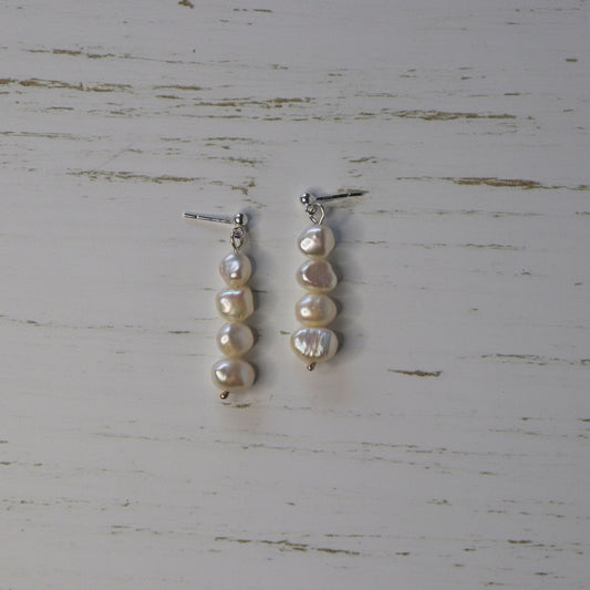 Freshwater pearls | Sterling silver stud | Dangle earrings | Vintage rose handmade