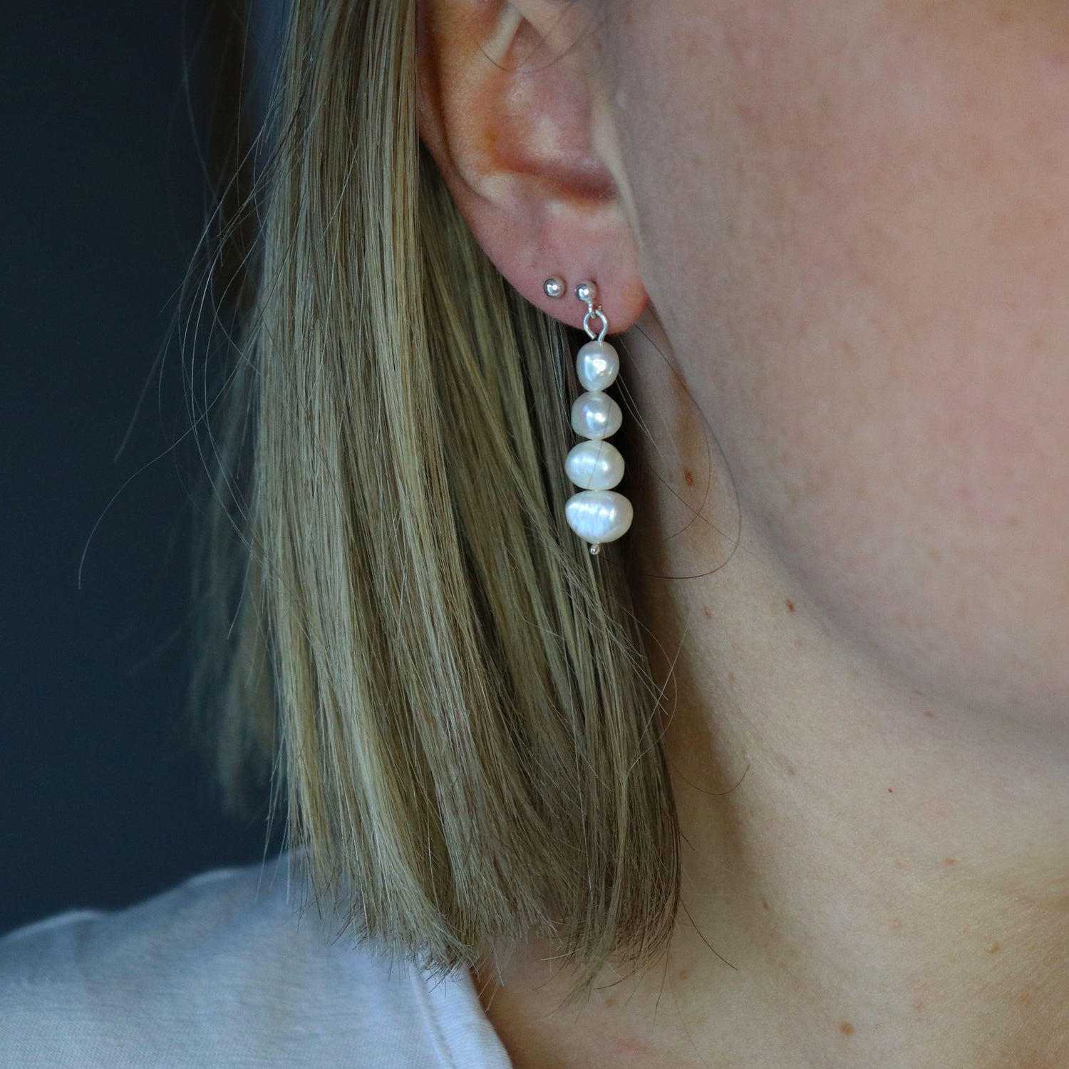 Freshwater pearls | Sterling silver stud | Dangle earrings | Vintage rose handmade